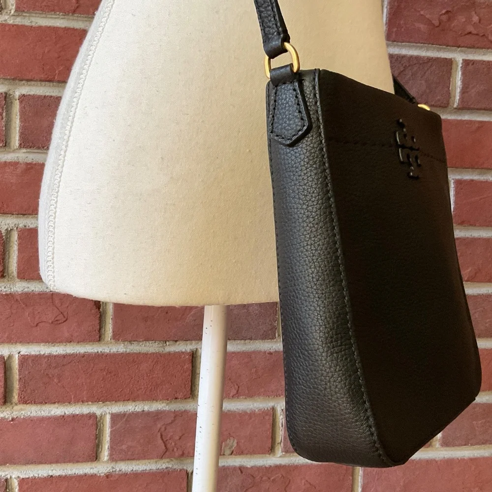 NEW Tory Burch Devon Black Pebble Leather Crossbody Bag NWOT - Picture 9 of 12